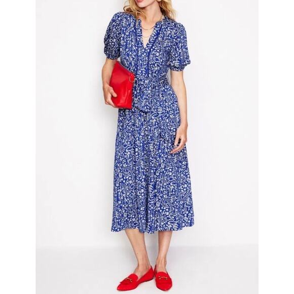 Boden Trim Detail Midi Dress Jersey Blue Floral Women’s Size 10 Regular - Picture 1 of 13
